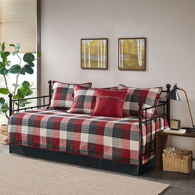 Olliix Ridge 6 Piece Reversible Plaid Daybed Cover Set Red