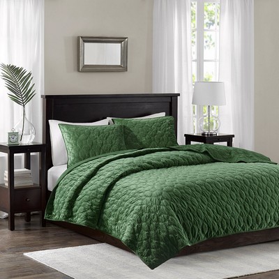 Olliix Harper 3 Piece Velvet Quilt Set Green