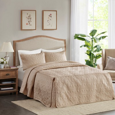 Olliix Quebec 3 Piece Split Corner Pleated Quilted Bedspread Khaki