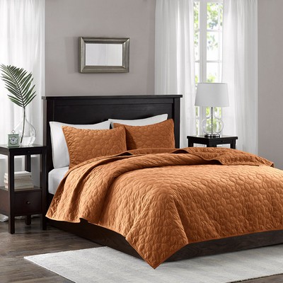 Olliix Harper 3 Piece Velvet Quilt Set Rust