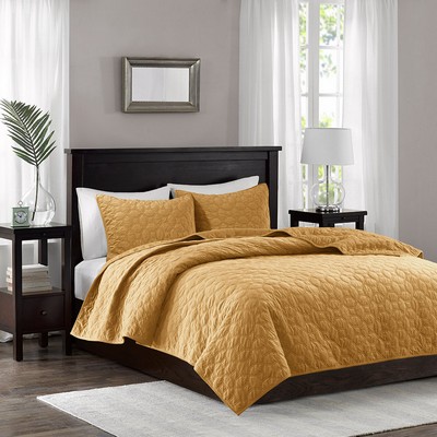 Olliix Harper 3 Piece Velvet Quilt Set Mustard