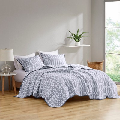 Olliix Harlow 3 Piece Reversible Matelasse Coverlet Set Grey