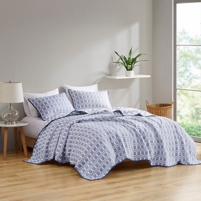 Olliix Harlow 3 Piece Reversible Matelasse Coverlet Set Indigo