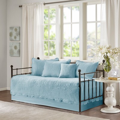 Olliix Tuscany 6 Piece Reversible Scalloped Edge Daybed Cover Set Blue