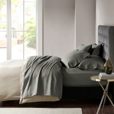 Olliix 800 Thread Count Cotton Blend Sateen Sheet Set Charcoal