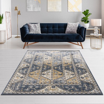 Olliix Dakota Tiled Border Area Rug Blue/Cream