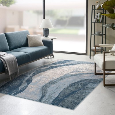 Olliix Grace Abstract Wave Area Rug Blue