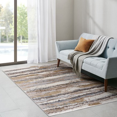 Olliix Riley Watercolor Abstract Stripe Woven Area Rug Blue/Tan