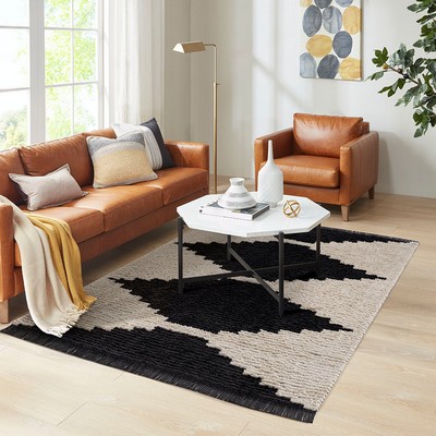 Olliix Amanda Black & Ivory Modern Area Rug Black/Ivory