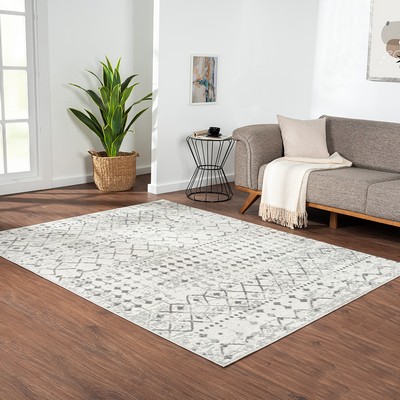 Olliix Hannah Moroccan Global Woven Area Rug Light Grey/Cream