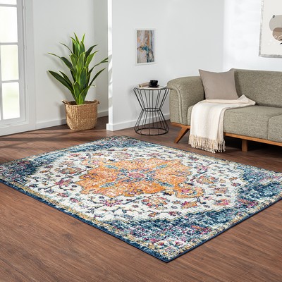 Olliix Mateo Boho Medallion Woven Area Rug Blue Multi