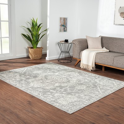 Olliix Asher Distressed Medallion Woven Area Rug Cream/Grey