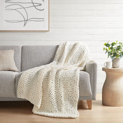 Olliix Chunky Double Knit Handmade Throw Ivory