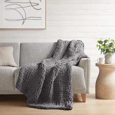 Olliix Chunky Double Knit Handmade Throw Charcoal