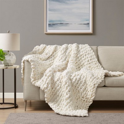 Olliix Chenille Chunky Knit Throw Ivory