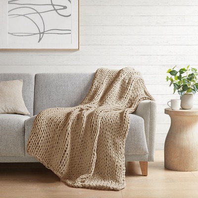 Olliix Chunky Double Knit Handmade Throw Tan