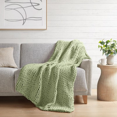 Olliix Chunky Double Knit Handmade Throw Sage Green