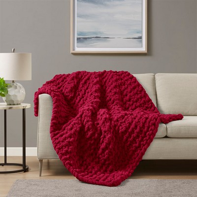 Olliix Chenille Chunky Knit Throw Red