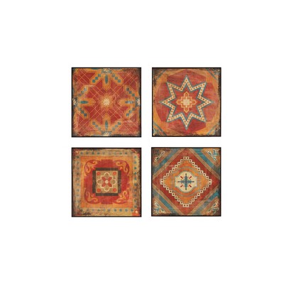 Olliix Moroccan Tile 4-piece Framed Art Set Red