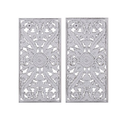 Olliix Botanical Panel Distressed Carved Wood 2-piece Wall Decor Set White