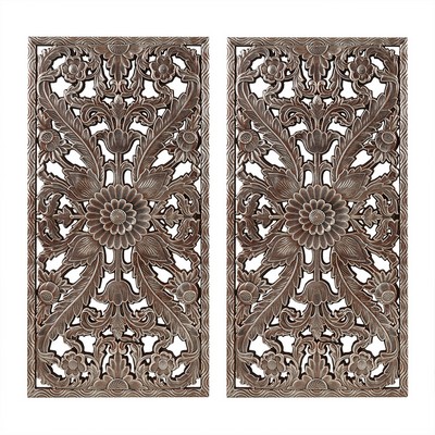 Olliix Botanical Panel Distressed Carved Wood 2-piece Wall Decor Set Bronze