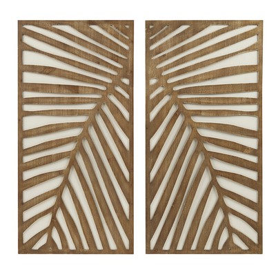 Olliix Birch Palms Two-tone 2-piece Wood Panel Wall Decor Set Dark Brown