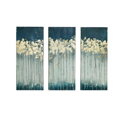 Olliix Midnight Forest Gold Foil Abstract 3-piece Canvas Wall Art Set Teal