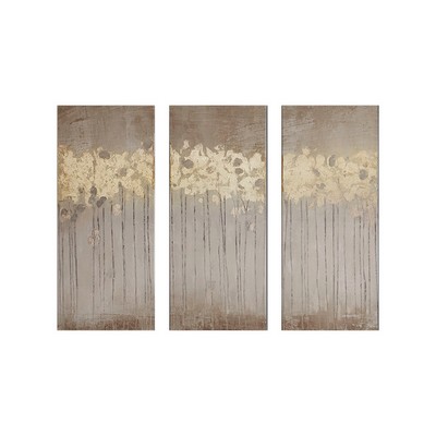 Olliix Sandy Forest Gold Foil Abstract 3-piece Canvas Wall Art Set Taupe