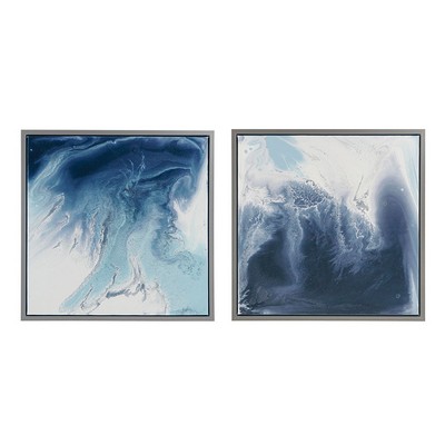 Olliix Blue Lagoon 2 Abstract 2-piece Framed Canvas Wall Art Set Blue