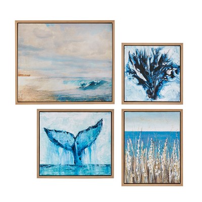 Olliix Seascape 4-piece Framed Canvas Wall Art Set Blue