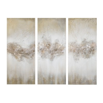 Olliix Taupe Luminous Heavily Embellished 3-piece Canvas Wall Art Set Taupe