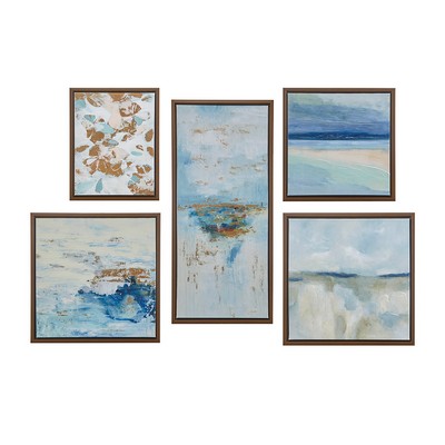 Olliix Blue Horizon 5-piece Gallery Framed Canvas Wall Art Set Blue Multi