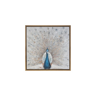 Olliix Gilded Peacock Gold Foil and Hand Embellished Framed Canvas Wall Art Blue/Neutral