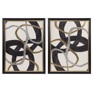 Olliix Moving Midas  Gold Foil Abstract 2-piece Framed Canvas Wall Art Set Black