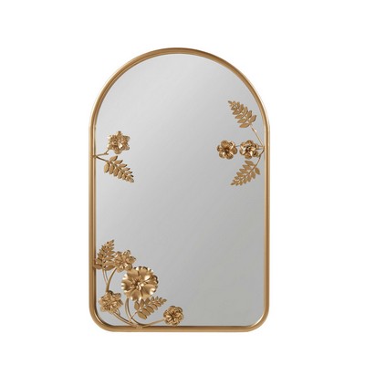 Olliix Adaline Arched Metal Floral Wall Mirror Gold