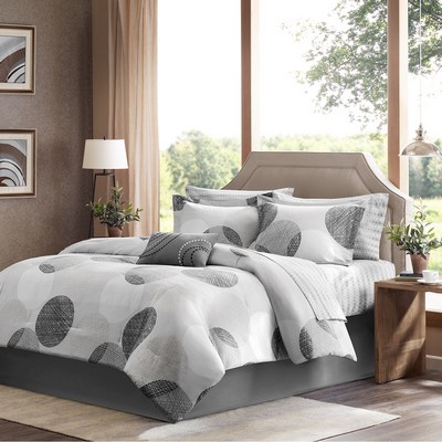 Olliix Knowles 7 Piece Comforter Set with Cotton Bed Sheets Grey