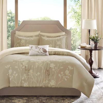 Olliix Vaughn 7 Piece Comforter Set with Cotton Bed Sheets Taupe