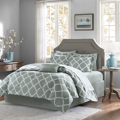 Olliix Merritt 7 Piece Comforter Set with Cotton Bed Sheets Grey