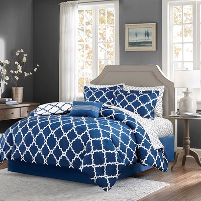 Olliix Merritt 7 Piece Comforter Set with Cotton Bed Sheets Navy