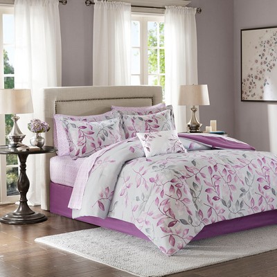 Olliix Lafael 7 Piece Comforter Set with Cotton Bed Sheets Purple