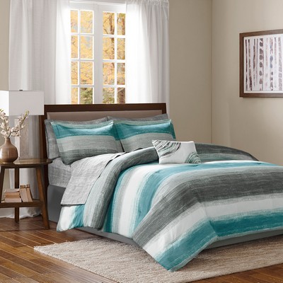 Olliix Saben 7 Piece Comforter Set with Cotton Bed Sheets Aqua