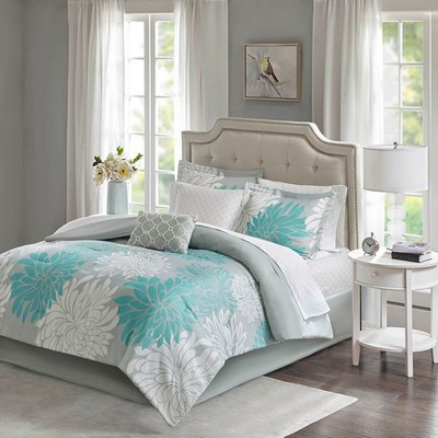 Olliix Maible 7 Piece Comforter Set with Cotton Bed Sheets Aqua