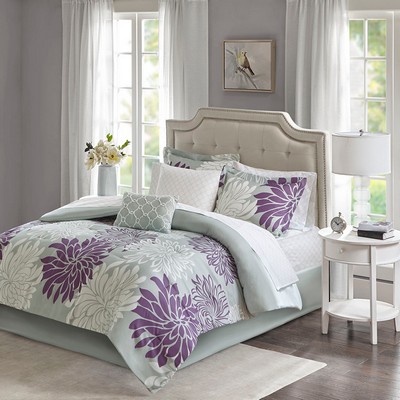 Olliix Maible 7 Piece Comforter Set with Cotton Bed Sheets Purple