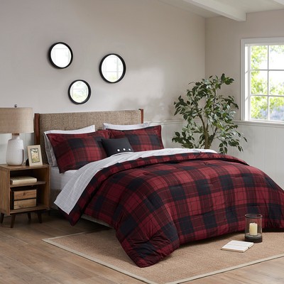 Olliix Everest 6 Piece Reversible Comforter Set with Bed Sheets Red Plaid