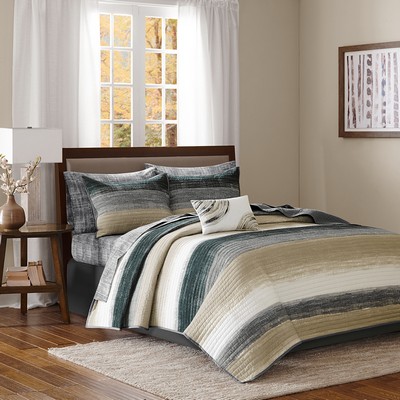 Olliix Saben 6 Piece Quilt Set with Cotton Bed Sheets Taupe