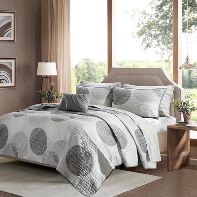 Olliix Knowles 6 Piece Quilt Set with Cotton Bed Sheets Grey