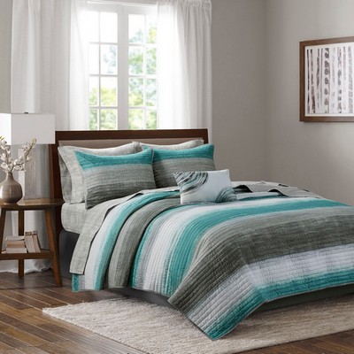 Olliix Saben 6 Piece Quilt Set with Cotton Bed Sheets Aqua