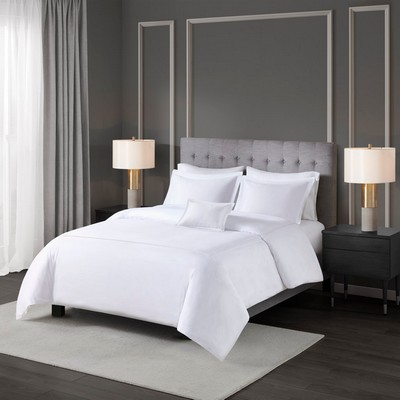 Olliix 500 Thread Count Luxury Collection 100% Cotton Sateen Embroidered Duvet Cover Set White/White