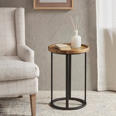 Olliix Irisa Round Accent Table Reclaimed Oak/Iron