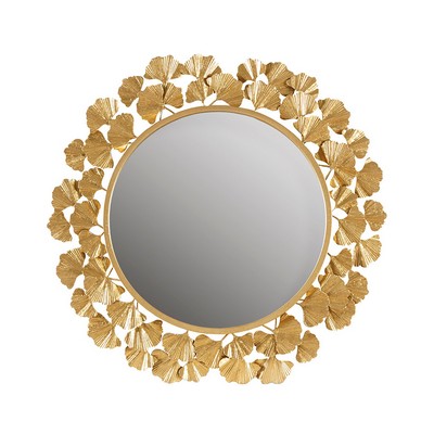 Olliix Eden Gold Gingko Leaf Round Wall Mirror 30.5in Gold